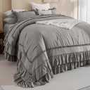 QSH Grey Oversized King Comforter Set 120x120, Farmhouse Ruffled Bed Comforter Gray French Country Rustic Vintage Comforter Microfiber Soft Lightweight Fluffy Shabby Bedding 3 PCs