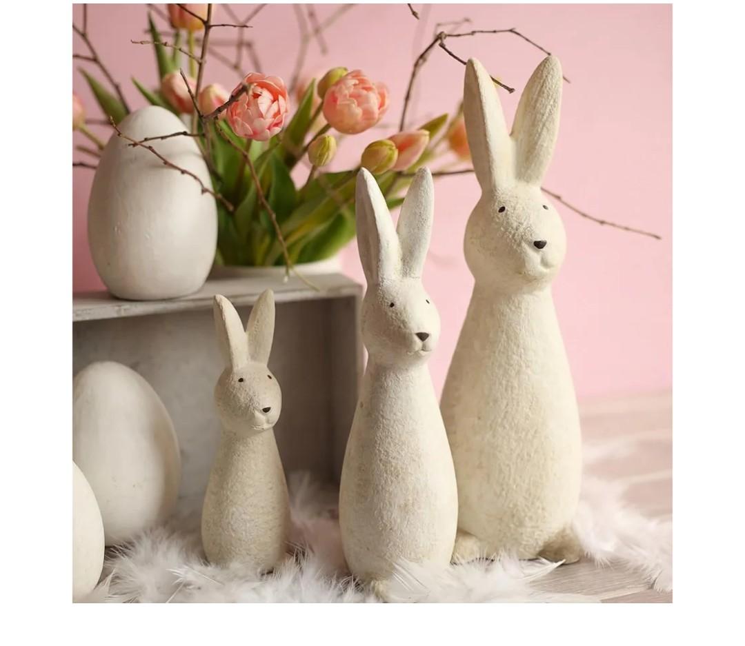 Youyole 3 Pcs Easter Terracotta Bunny Decorations Rustic Rabbit Statues Home Decor Spring Rabbit Figurines Travertine Bunny Decorations for Table Centerpiece Living Room Indoor Easte Gifts (Classic)