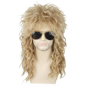 Topcosplay Men or Women 80s Mullet Wig Ash Blonde Rock Disco Wigs Long Curly (Blonde-27/613)