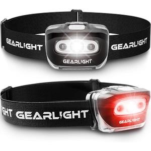 GearLight 2Pack LED Headlamp - Outdoor Camping Head Lamps with Adjustable Headband - Lightweight Battery Powered Bright Flashlight Headlight with 7 Modes and Pivotable Head and Red Light (2 Pack, Battery Powered (Batteries Not Included))