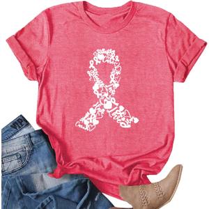 Womens Breast Cancer Shirts Pink Ribbon Cure Breast Cancer Awareness Tshirts Short Sleeve Tops (Small)