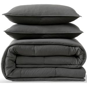 UGG Full/Queen Comforter Set with 2 Pillow Shams, Lightweight Down Alternative Blanket, Reversible Cozy Warm All Season Washable, Hypoallergenic Bedding Set, Charcoal Grey (Leonora)