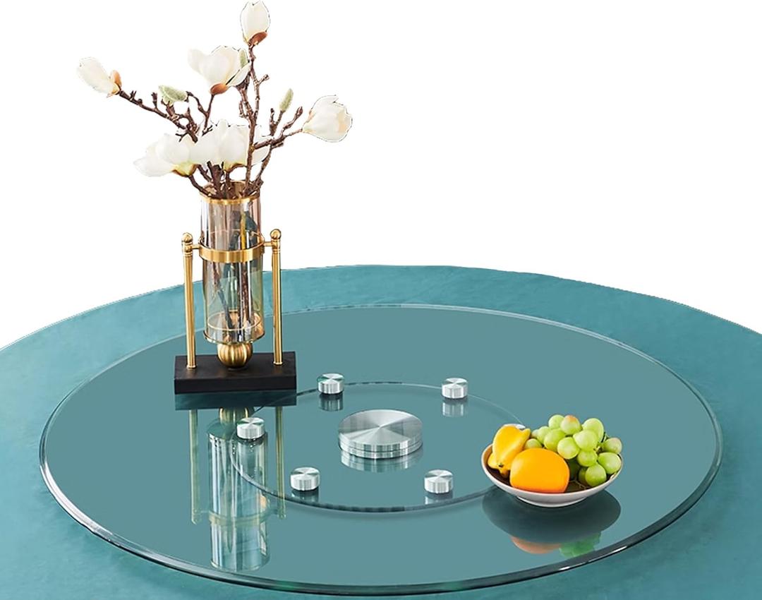 24in Glass Lazy Susan Turntable for Dining Table Top, Serving Plate Rotating Tray Spices Storage Holder Organizer Centerpiece for Family Gatherings Weddings Banquets (23.62in)