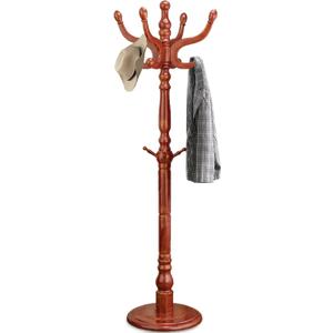 Wood Coat Rack, Heavy Duty Coat Rack Freestanding with 11 Smooth Hooks, Vintage Coat Tree, Clothes Hanger Stand with Stable Disc Base for Entryway, Bedroom (Light Brown)