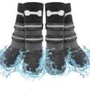 SCENEREAL Anti Slip Dog Socks Boots, Dog Shoes for Hot/Cold Pavement, Waterproof Grip Doggy Booties for Hardwood Floor, Rain Paw Protectors for Small Medium Large Senior Old Dogs, Black L (L(2.3"x1.9")(Paw L*W), Black(Pack of 4+2))