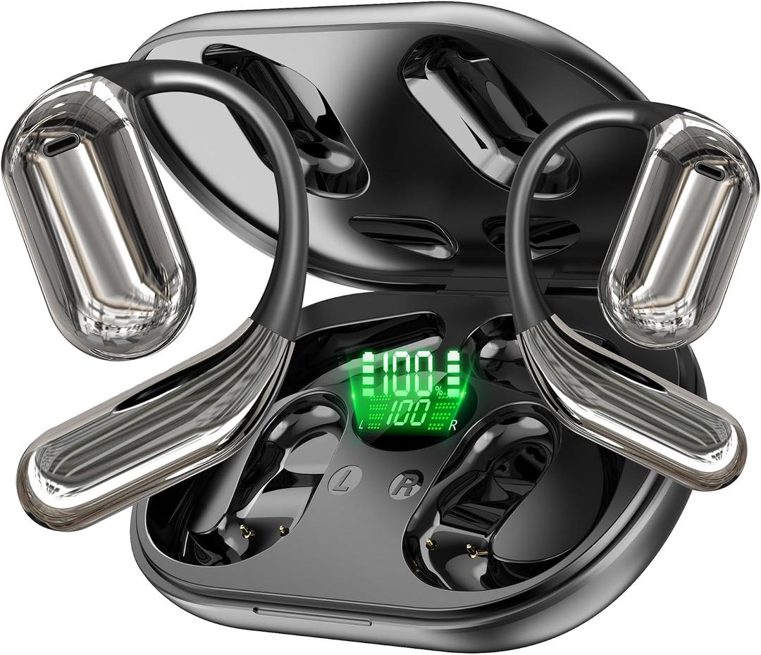 Open Ear Headphones, Bluetooth 5.4 Headphones Sports, Premium Sound with HD Mic Wireless Earbuds, 60H Long Battery Life, IP54 Water-Resistant, Lightweight Comfort Earphones for Running, Travel, Work