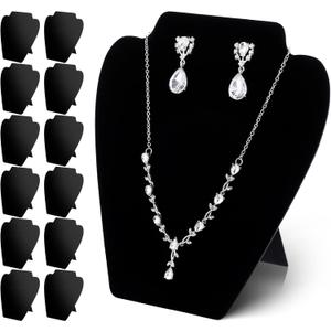 12 PCS Black Velvet Necklace Display,Jewelry Display for Selling and Shows,Necklace Easel Stand,Collapsible Jewelry Bust Stand