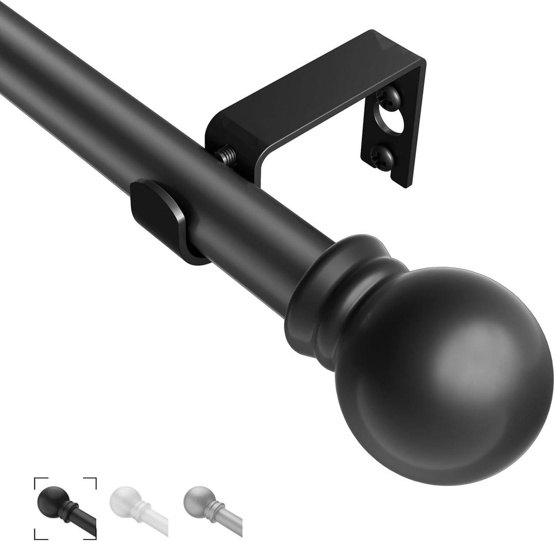 3 x Black Curtain Rods for Windows 36"- 48", Decorative Drapery Rod Adjustable by Splicing, 5/8 inch Small Curtain Rod for Bedroom, Living Room, Kitchen and Outdoors