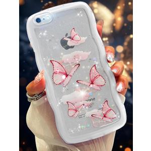 2 x Likiyami for iPhone SE Case 2022/2020/3rd/2rd, iPhone 8 Case, for iPhone 7 Case - Wave Frame Design Women Girls Cute Cover Glitter Bling Butterfly with Clear Soft Silicone Girly Fashion Shockproof
