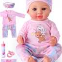 BABESIDE 12 Inch Baby Doll, Realistic Full Vinyl Baby Doll Set with Accessories, Small Baby Doll Toys for Girls 3+, Pretend Play Baby Dolls with Bottle, Ideal for Birthday, Pretend Play, Christmas