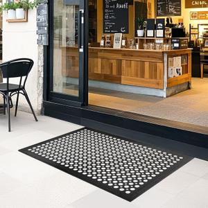 Rubber Outdoor Floor Mats Restaurant Kitchen Anti Fatigue Rubber Drainage Floor Mat Durable Non Slip Bar Floor Mats Used for Indoor Outdoor Wet Area 24" x 36" Black (36"L x 24"W x 0.3"Th)