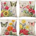 wyooxoo Throw Pillow Covers 20x20 Set of 4 Decorative Spring Pillow Covers Linen Flower Butterfly Farmhouse Pillowcases for Sofa Couch Living Room Outdoor