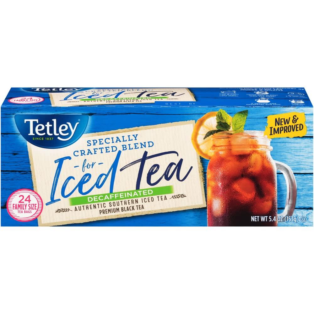 3 x Tetley Black Tea, Decaffeinated Iced Tea Blend, Family Size, 24 Teabags (Pack of 6) 