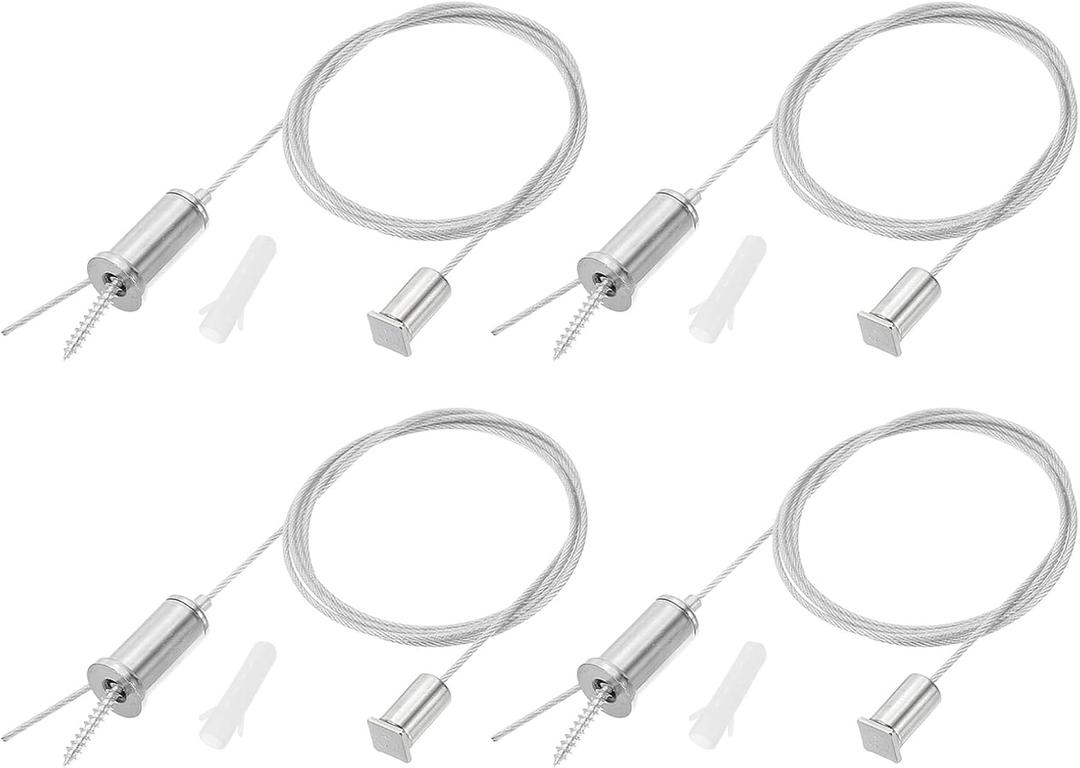 PATIKIL Ceiling Hanging Wire Cable Kit, 1m/3.3ft 4 Set Adjustable Light Suspend Cable Kit Panel Hanging Rope Clamp Square Nail for Pendant Light Fitting Aquarium Lights, Style 2