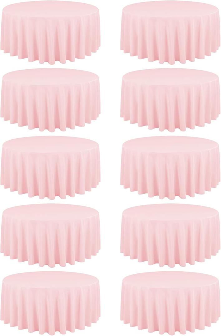10 Pack Pink Round Tablecloths - 90 Inch, Polyester Table Cover, Stain and Wrinkle Resistant Washable Fabric, Perfect for Wedding Banquet Parties