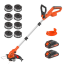 Electric String Trimmer Cordless with 2x2.0Ah Battery, 20V Battery Powered 12-inch Lawn Mover & Edger Lawn Tool with Charger, Powered Grass Trimmer with 8pcs Spool Line for Yard, Garden, Orange