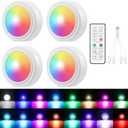 4PCS Wireless Car LED Lights with Remote Control, 16 Colors Interior Car Led Puck Lights, Rechargeable Ambient Lighting Kit with Dimmer & Timer, Inside Night Lamp for Vehicle Home Decoration
