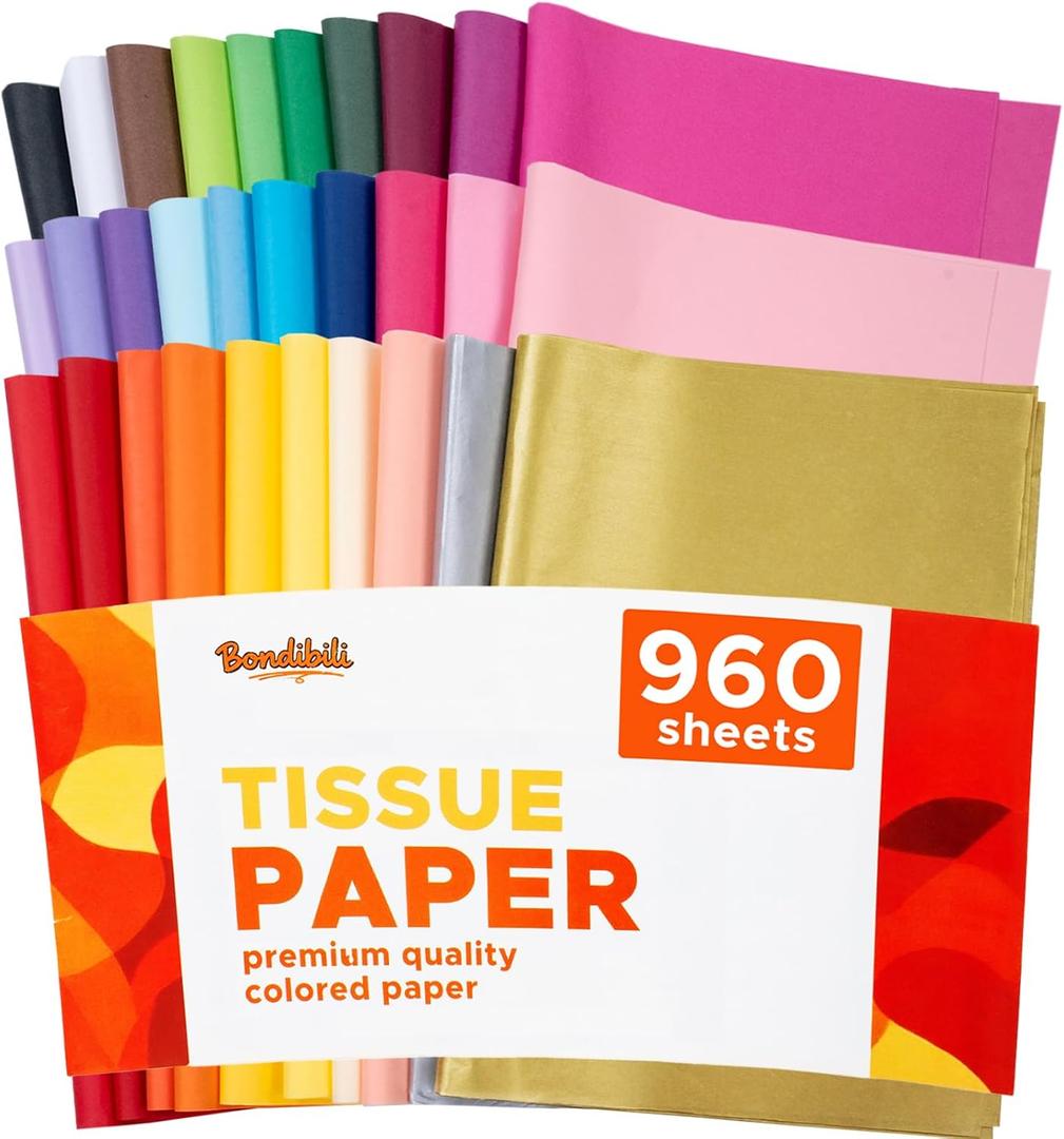 960 Sheets Colored Tissue Paper Bulk, 14"x10", 30 Vibrant Colors - Include Gold Silver - Acid Free Wrapping Tissue Paper for Gift Bags Art Crafts, Party Decors for Valentine, Birthday, Wedding, Xtmas