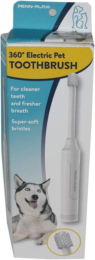 Penn-Plax 360 Electric Pet Toothbrush  Battery Operated (AA)  Super Soft Bristles for Ultimate Comfort  Safe for All Dogs and Cats