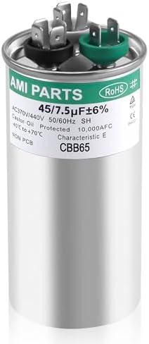CBB65B 45+7.5 MFD 45/7.5 uF 370/440V A/C Capacitor Round Dual Run Replace for 97F9895 Z97F995,for Heat Pump, Condenser Fan, Air Conditioner Capacitor by AMI PARTS