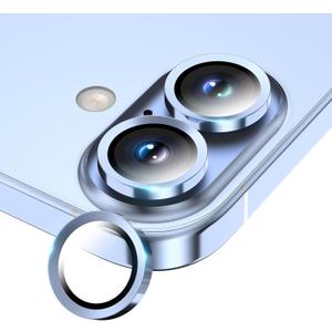 Camera Lens Protector for iPhone 17/16/16 Plus, Tempered Glass Metal Individual Camera Cover Screen[Anti-drop] Case Friendly- Mist Blue