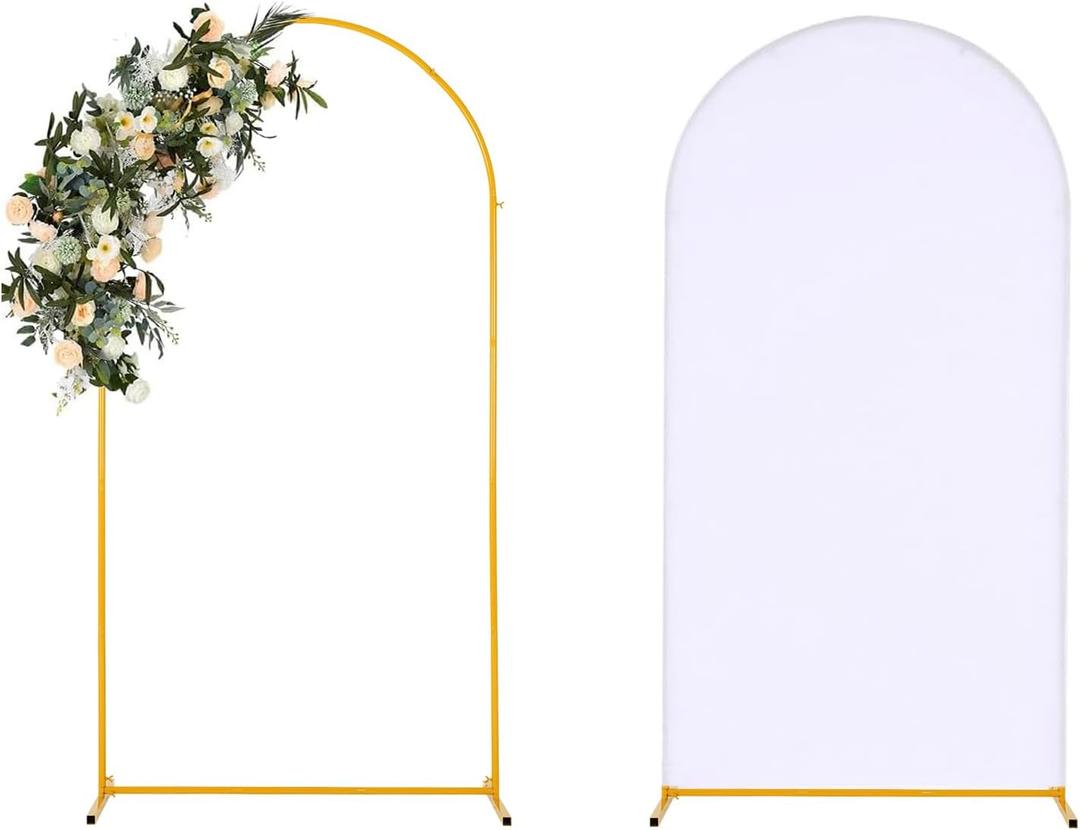 Vincidern 6.6FT Arch Backdrop Stand and Cover Set, Metal Arch Stand with White Cover for Wedding, Party, Baby Showers, Graduation, Birthday, Event Backdrop Decorations