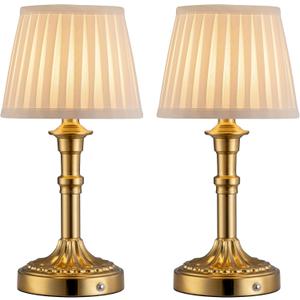 KDG Cordless Portables Table Lamp Set of 2, LED Fabric Shade Small Desk Lamps, 5000mAh Battery Powered Lighting, 2700K Stepless Dimmable Light for Living Room, Dining Room, Bedroom, Bedside (Bronze)