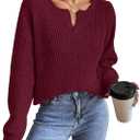 Womens Sweaters Casual Drop Shoulder Long Sleeve V Neck Pullover Tops Trendy Fall Fashion Clothes 2026 (Red, XXL)