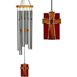 Woodstock Wind Chimes for Outside, Outdoor Decor, Garden, Patio and Front Porch Decor, (28") Memorial Sympathy Wind Chimes Amazing Grace Wind Chime Stained Glass Cross Christmas Gifts (AGS)