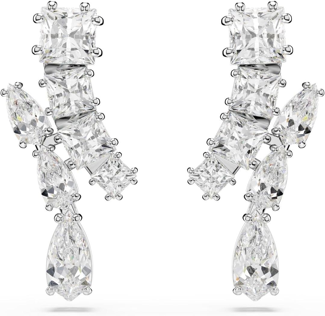 Swarovski Matrix Drop Earrings, Mixed Cuts, Clear, Rhodium Finished