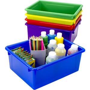 Storex Letter Size Deep Storage Tray Organizer Bin for Classroom, Office and Home, Assorted Colors, 5-Pack (62530U05C)
