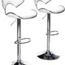 Roundhill Furniture Masaccio Cushioned Leatherette Upholstery Airlift Adjustable Swivel Barstool with Chrome Base, Set of 2, White