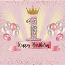 7x5ft Pink 1st Birthday Backdrop for Girls Princess 1 Year Old Birthday Party Sign Supplies Ballons Gold Crown Decor Photography Background