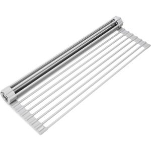 Surpahs 20.5 x 13.1 Inch Roll-Up Dish Drying Rack, Fits Across Sink Openings up to 19.5 Inches, Heavy-Duty Premium Silicone, Strong Support, Non-Slip, Heat-Resistant, Warm Gray