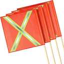 Jecery 4 Packs 18 x 18 Inch Oversize Load Safety Flags Mesh Wide Load Warning Flags with 35.4 Inch Wooden Dowel for Trucks Trailer Transport and Pedestrian Crossings (Cross Reflective Strip,Orange)