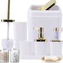 9Pcs Bathroom Accessories - White Bathroom Accessories Set with Trash Can, Soap Dispenser, Soap Dish, Toothbrush Holder, Toothbrush Cup, Toilet Brush Holder, Qtip Holders and Tray for Home