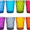 US Acrylic Optix Plastic Reusable Drinking Glasses (Set of 8) 14oz Rocks Cups in Jewel Tone Colors | BPA-Free Tumblers, Made in USA | Top-Rack Dishwasher Safe