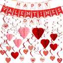 JOYIN 31 Pcs Valentines Day Swirl String Cutout,Decoration Kit with Banner, Garland, Foil Swirls, Hanging Swirls with Heart Pendant,Heart Honeycombs for Valentines Party, Wedding ,Anniversary
