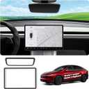 cybtkcar for Tesla Protector Trim Frame Model Y Juniper Model 3 Highlan 2026 Screen Edge Frame Rearview Mirror Cover Model Y Accessories Interior Silicone Decorations Center Console Decor Black