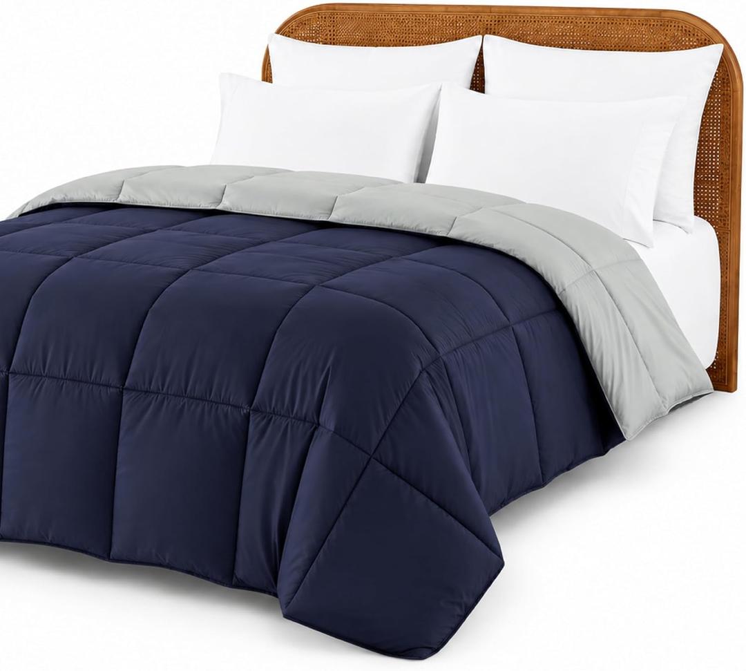 Modern Threads Comforter Duvet Insert, Reversible Quilted Down Alternative Comforter with Corner Tabs, All Season Bedding, Twin, Navy/Silver