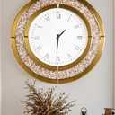 Artloge Crushed Diamond Wall Clock Round Decorative Mirrored Clock 32 inch Silver