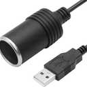 USB A Male to Cigarette Lighter Female Socket Power Cable 1FT, 5V USB to 12V Cigarette Lighter Socket Female Converter Adapter with Dust Cap, for Dash Cam, GPS and Other Low Power 10W Car Electronics
