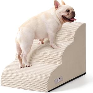 Airpanda Dog Stairs for Small Dogs and Cats 3 Step Pet Ramp for Couch & Sofa, Non-Slip Dog Steps for Pets, Washable Cover, High-Density Support Foam for Easy Climbing,Beige
