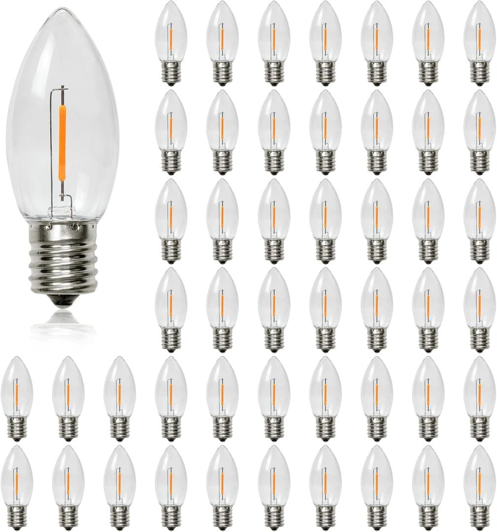 50 Pack C9 Led Replacement Christmas Light Bulb, 0.6W C9 Shatterproof Led Bulbs for Christmas String Light, E17 Intermediate Base, Commercial Grade Light Bulbs, Warm White 2200K