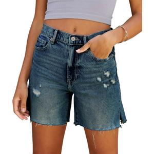 CHICZONE Womens Bermuda Jean Shorts Stretchy Mid Waisted Denim Shorts with Pockets (L)