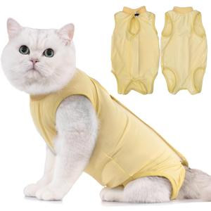 Avont Cat Recovery Suit - Kitten Onesie for Cats After Surgery, Cone of Shame Alternative Surgical Spay Suit for Female Cat, Post-Surgery or Skin Diseases Protection -Yellow(S)