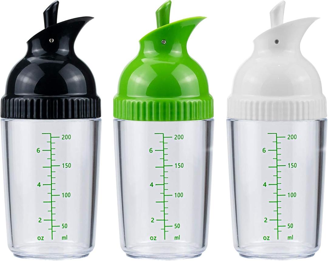 Nicunom 3 Pack Salad Dressing Shaker, 7 Oz Good Grips Dressing Mixer Shaker Bottles, Black & White & Green