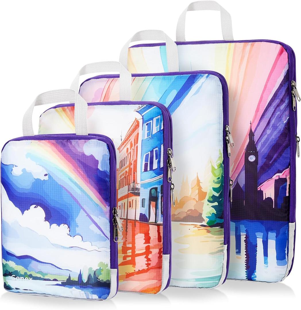 Gonex Compression Packing Cubes, 4pcs Expandable Storage Travel Luggage Bags Organizers, Travel Cubes for Suitcase Carry On (Rainbow)