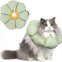 Cat Cone Collar,Cute Waterproof Cat Recovery Collar,Anti-Bite Lick Wound Healing Safety Elizabethan e Collar for Cats,Green Flower All-Season Style
