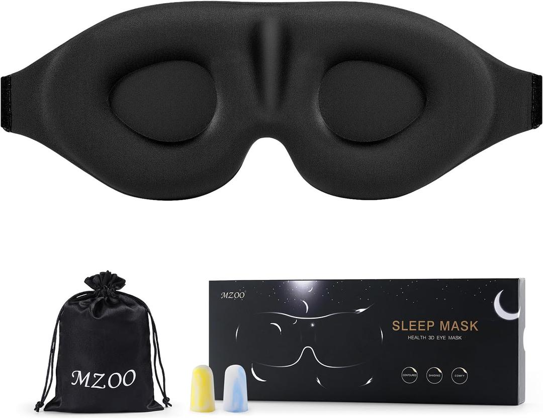 MZOO Sleep Eye Mask for Side Sleeper Men Women, Zero Eye Pressure 3D Sleeping Mask, Light Blocking Patented Design Night Blindfold, Soft Eye Shade Cover for Travel, Black (A-black)